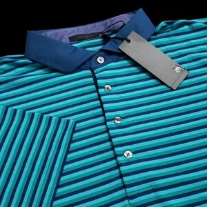 Greyson Golf XL Blue Performance Stretch Striped Short Sleeve Polo Shirt $115